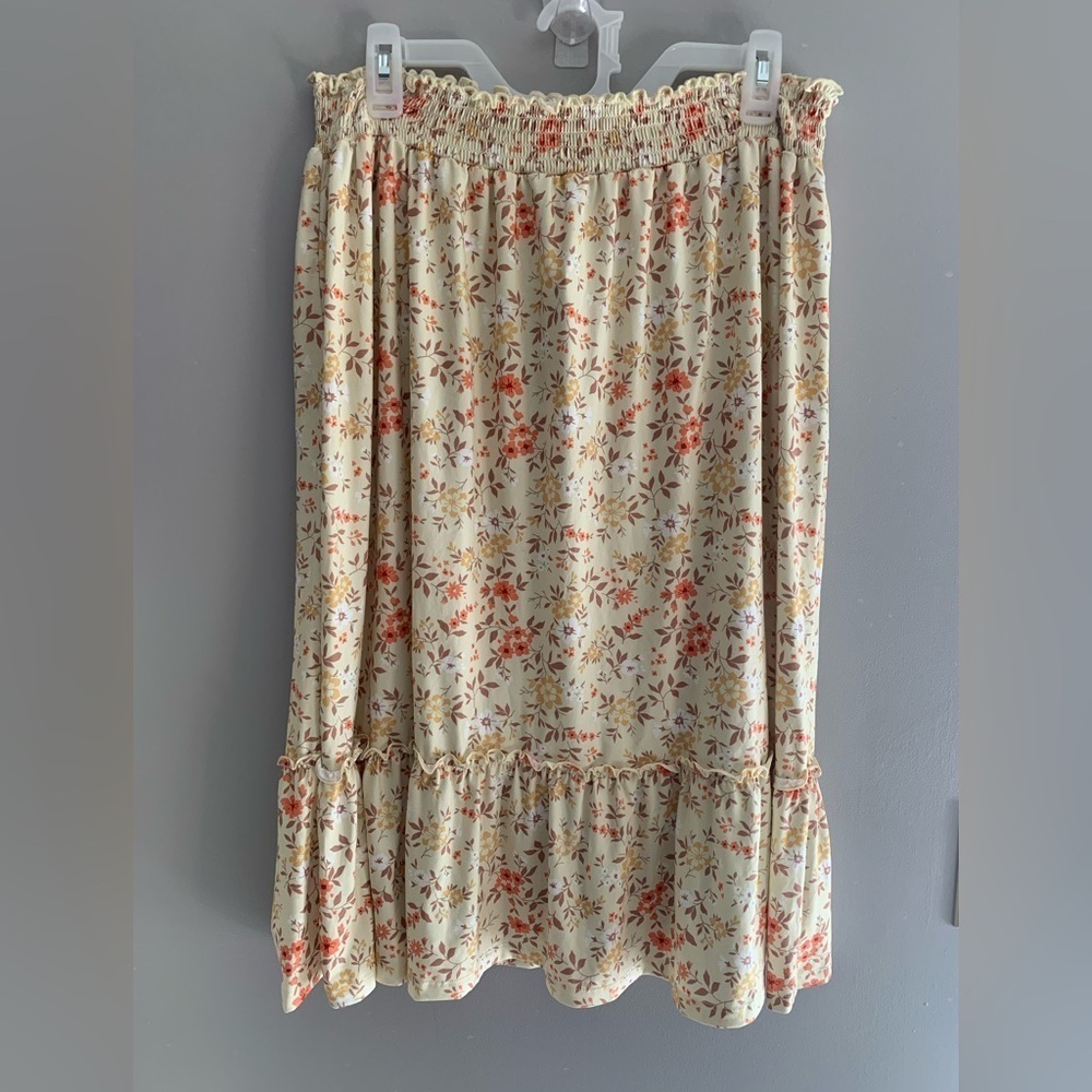Sosomi Youth Womens Yellow Floral Elastic Waist MIDI Peasant Cottage Skirt